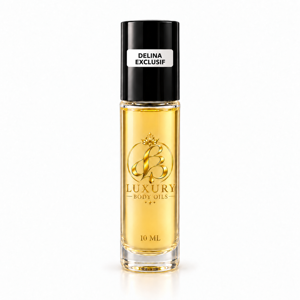 Delina Exclusif inspired 10 mL Luxury Body Oils bottle, clean product photo