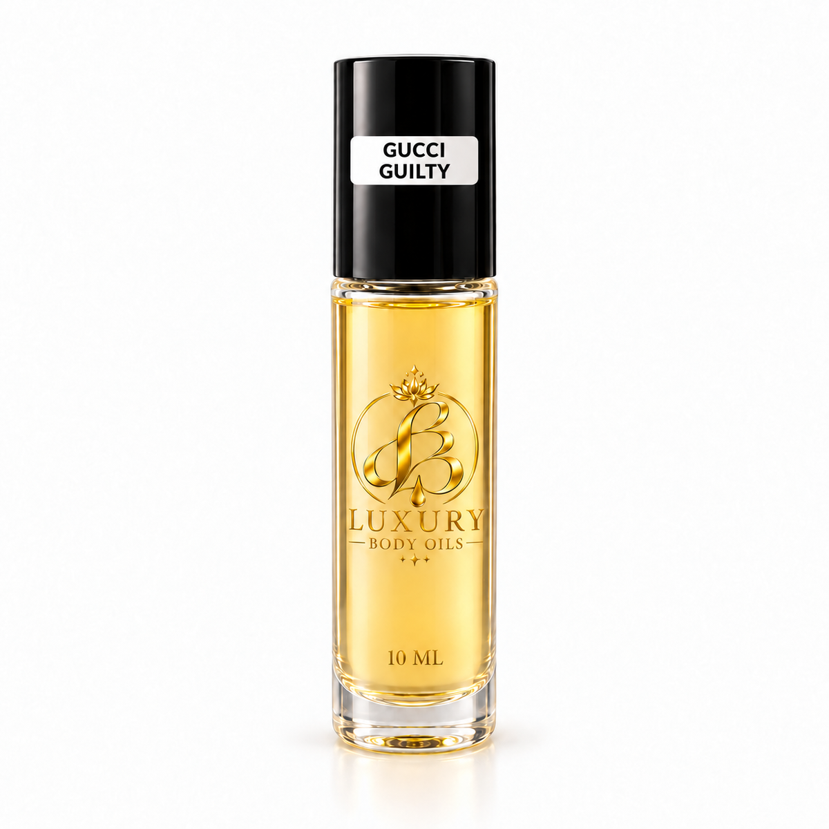 Gucci Guilty inspired 10 mL Luxury Body Oils bottle, clean product photo