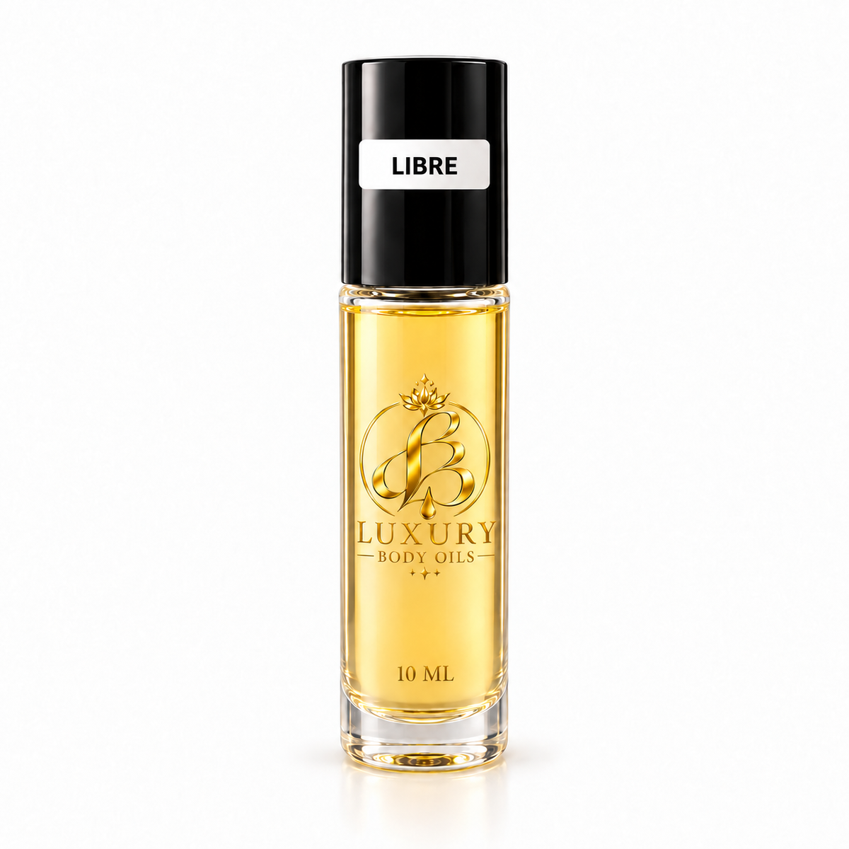 Libre inspired 10 mL Luxury Body Oils bottle, clean product photo