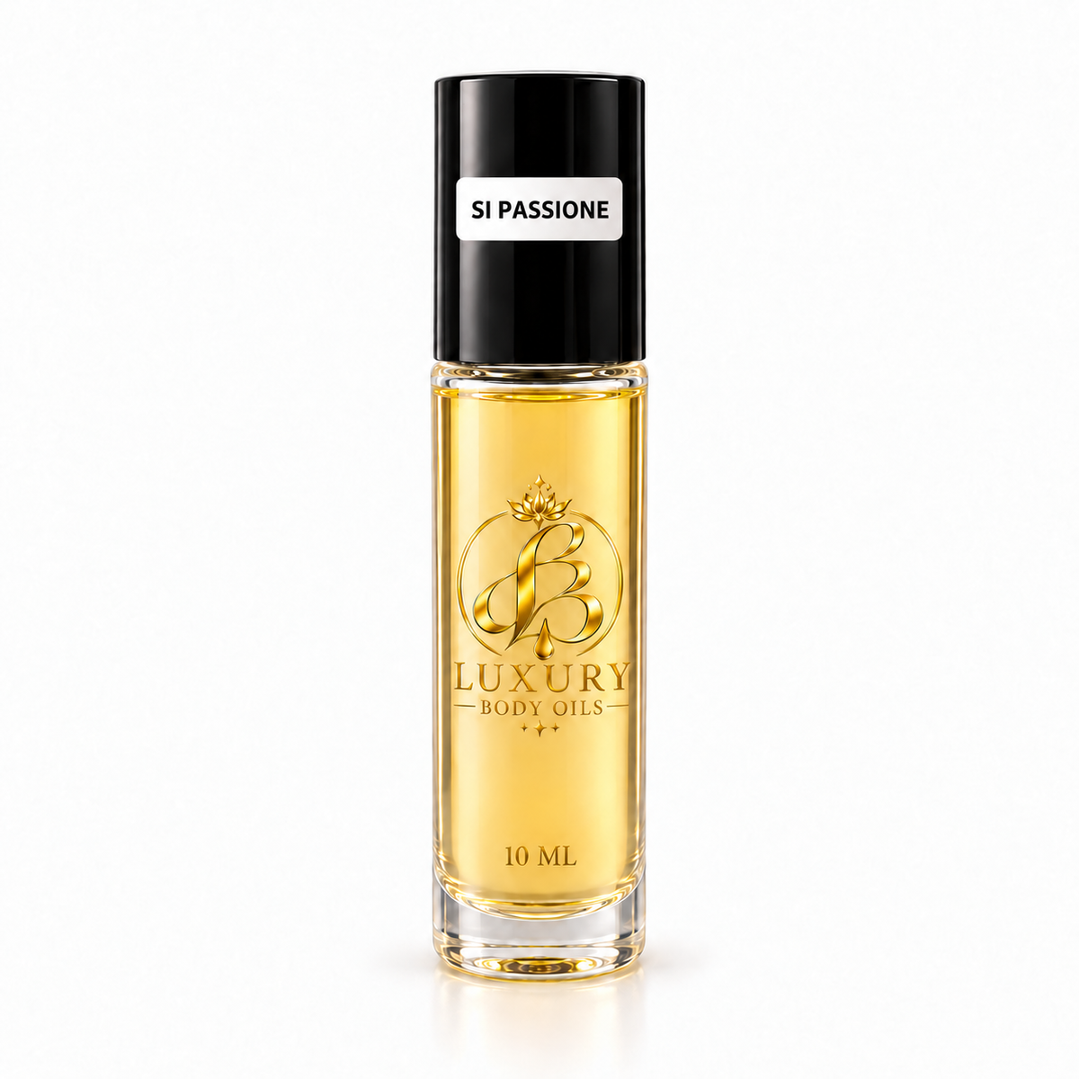 Si Passione inspired 10 mL Luxury Body Oils bottle, clean product photo
