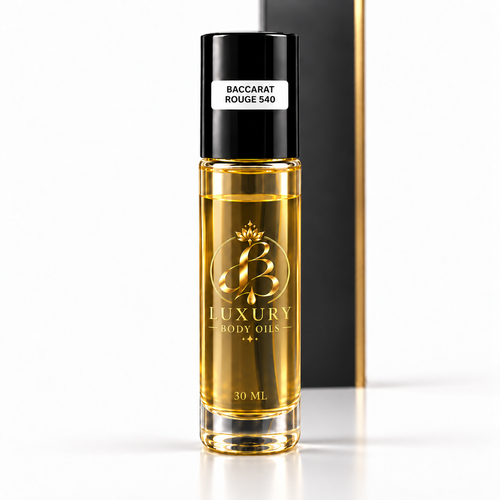 Baccarat Rouge 540 inspired Luxury Body Oils, 30 mL clear glass rollerball bottle