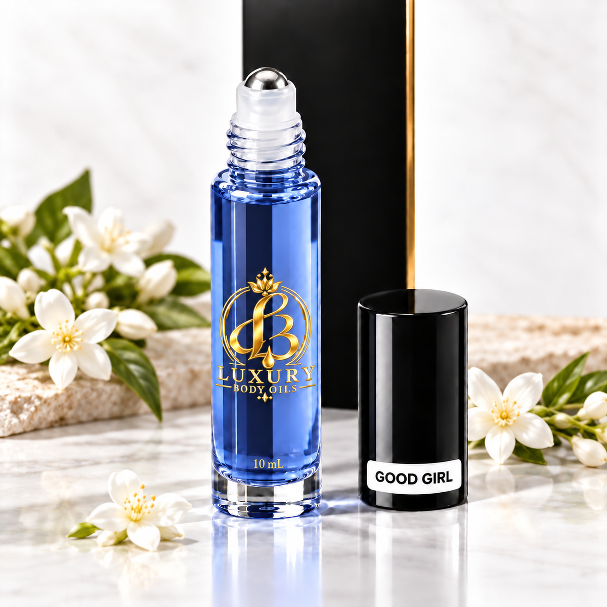 Carolina Herrera Good Girl inspired Luxury Body Oils, 10 mL open three-quarter view