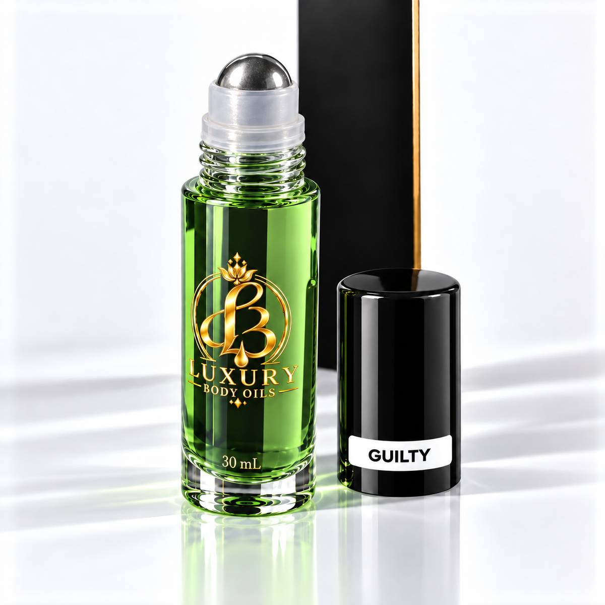 Gucci Guilty inspired Luxury Body Oils, 30 mL open three-quarter view